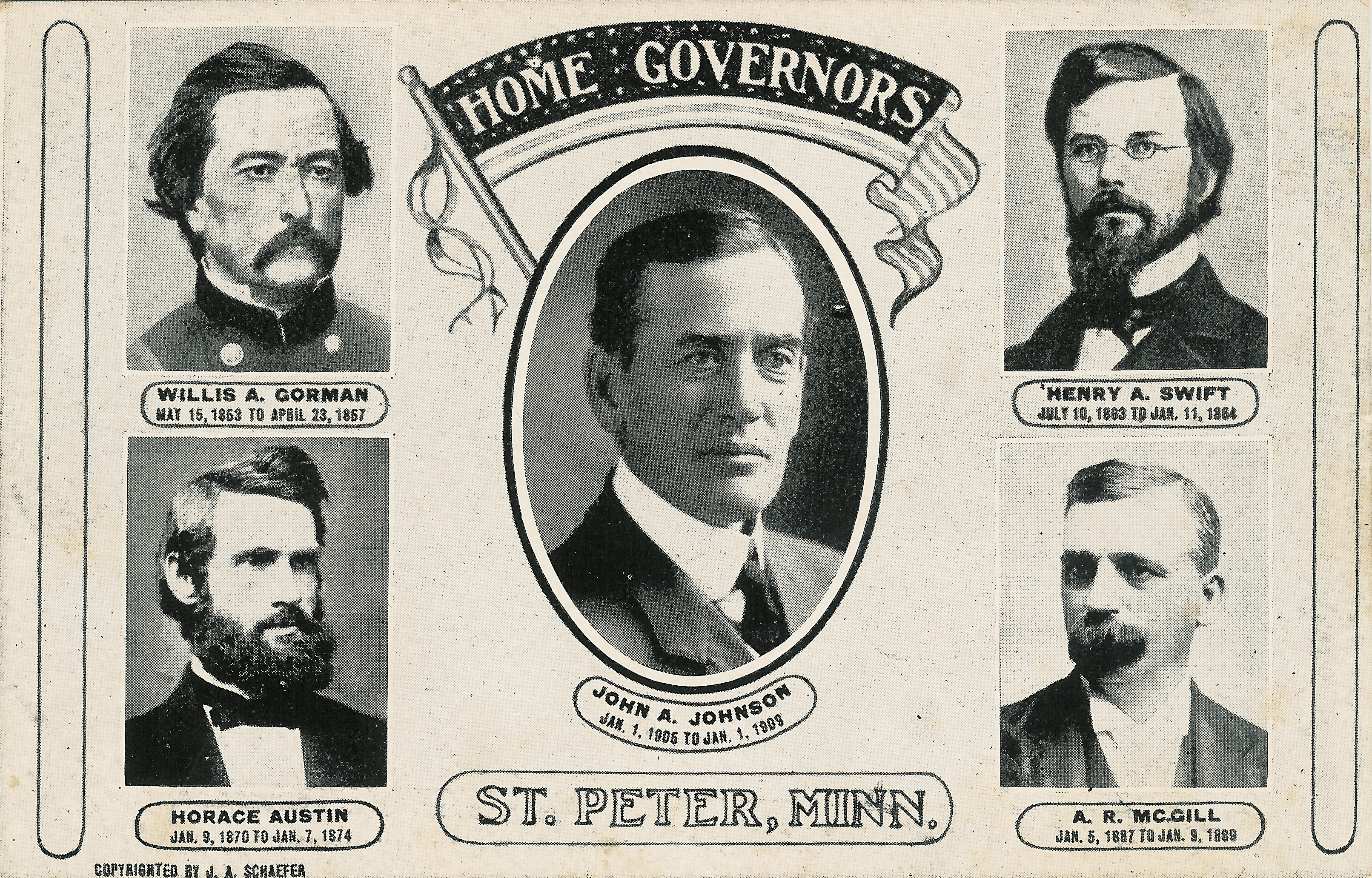 Five Governors from St. Peter, MN post card