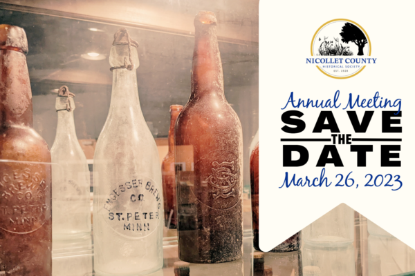 Annual meeting save the date header with vintage beer bottles