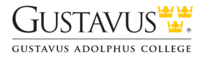 Logo for Gustavus Adolphus College featuring the word “Gustavus” above three yellow crowns and the full college name.