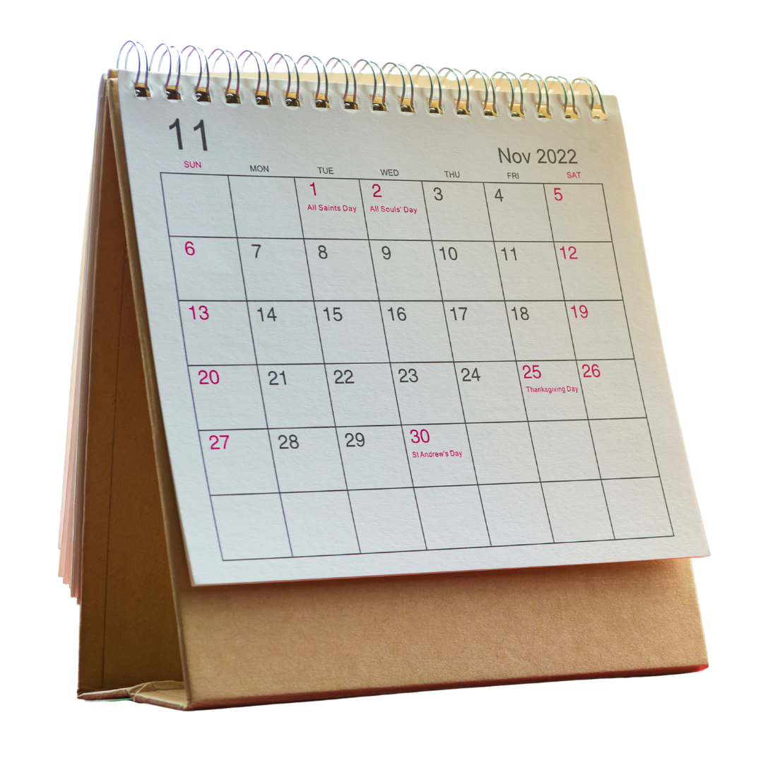 A November 2022 desktop calendar showing the dates for the month.