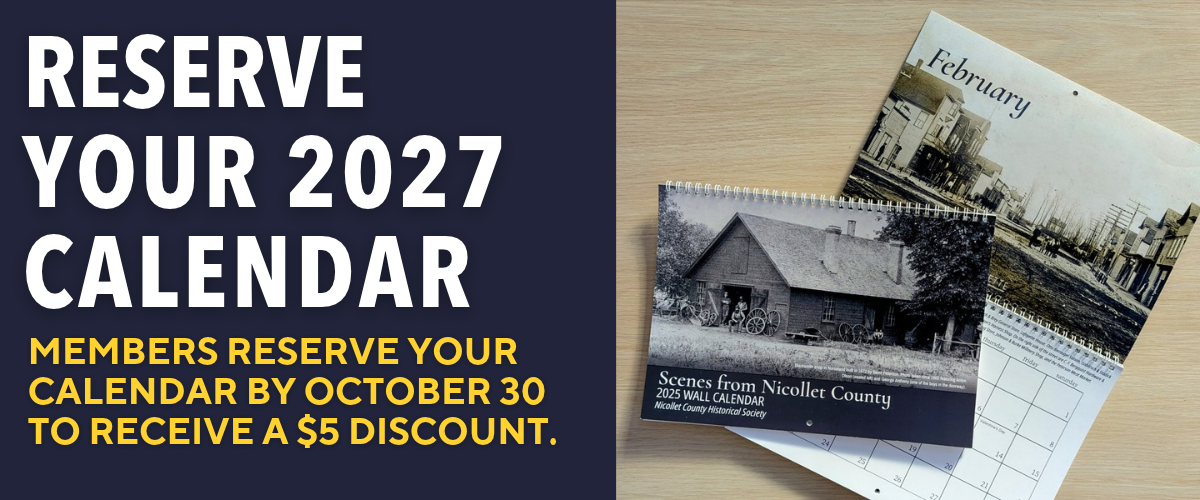 A promotional graphic shows two open wall calendars on a table and text that reads, “RESERVE YOUR 2027 CALENDAR. Members reserve by October 30 to receive a $5 discount.”.